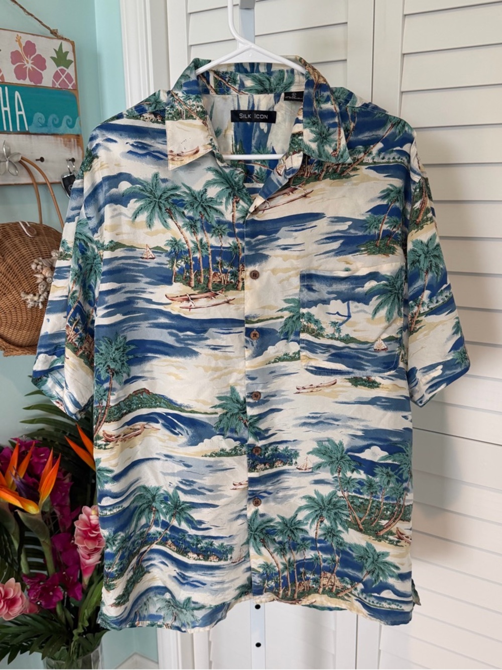 Men’s Blue Tropical Hawaiian Silk Shirt